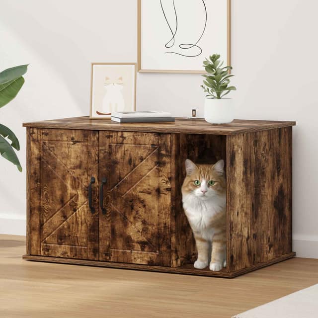 VidaXL Σπίτι Γάτας Καπνισμένο Ξύλο Δρυός 85 x 55 x 50,5 εκ