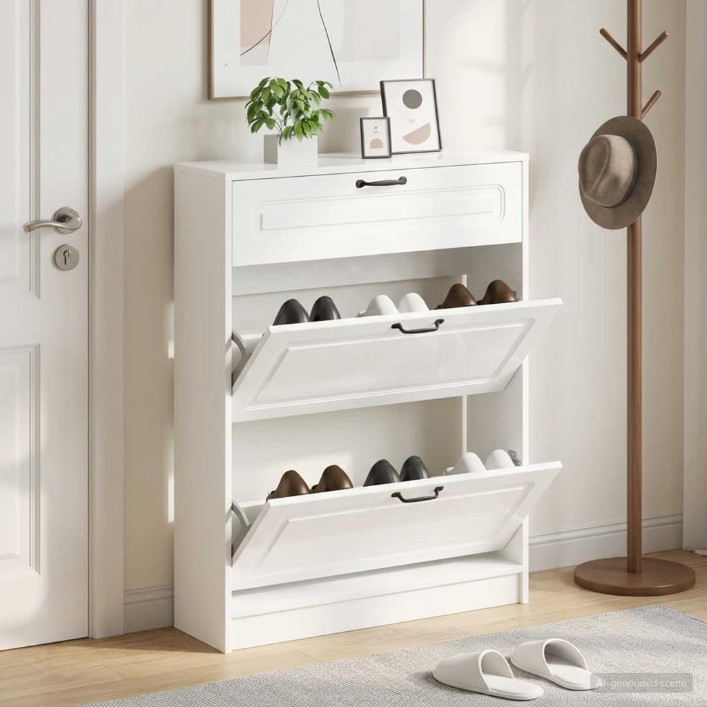 VidaXL Ντουλάπα Παπουτσιών UTRECHT 78 x 24 x 100 εκ. Γυαλιστερό Λευκό
