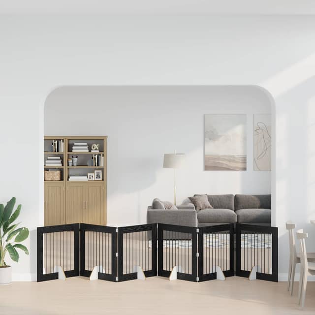 VidaXL Στερεωμένη γυαλιστερή πύλη για σκύλους 6 τμχ. Μαύρη Δρυς 482 εκ