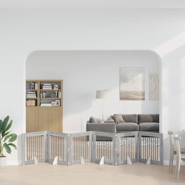 VidaXL Στερεωμένη γυαλιστερή πύλη για σκύλους 6 τμχ. Γκρι Sonoma