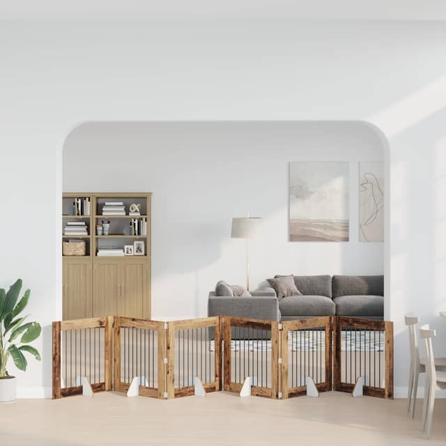 VidaXL Στερεωμένη γυαλιστερή πύλη για σκύλους 6 τμχ. Παλαιωμένο ξύλο