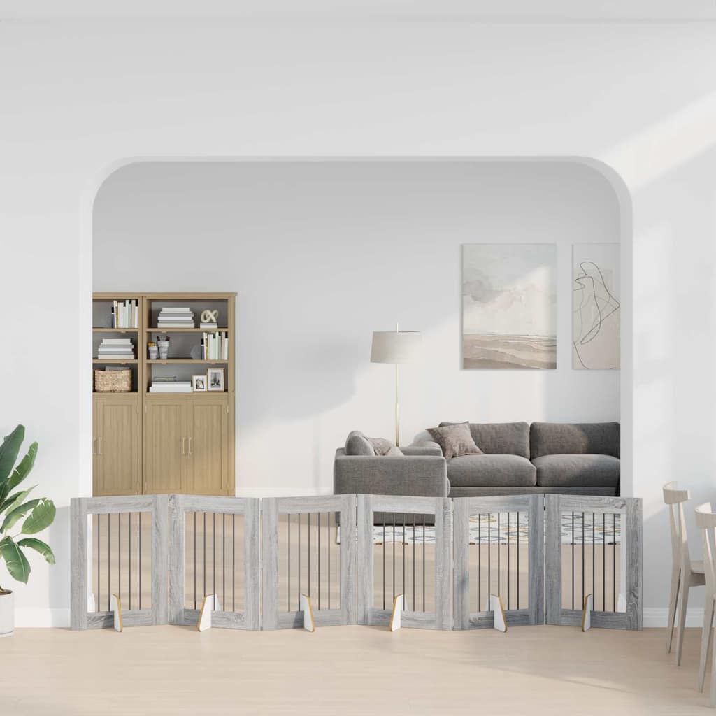 VidaXL Στερεωμένη γυαλιστερή πύλη για σκύλους 6 τμχ. Γκρι Sonoma