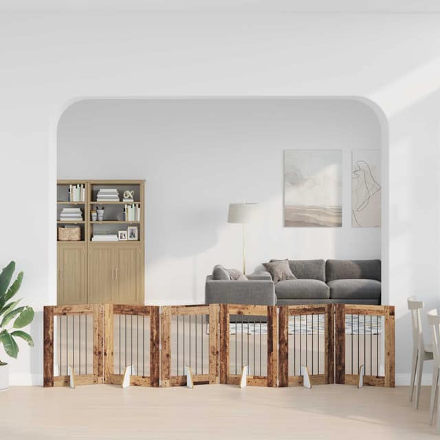 VidaXL Στερεωμένη γυαλιστερή πύλη για σκύλους 6 τμχ. Παλαιωμένο ξύλο
