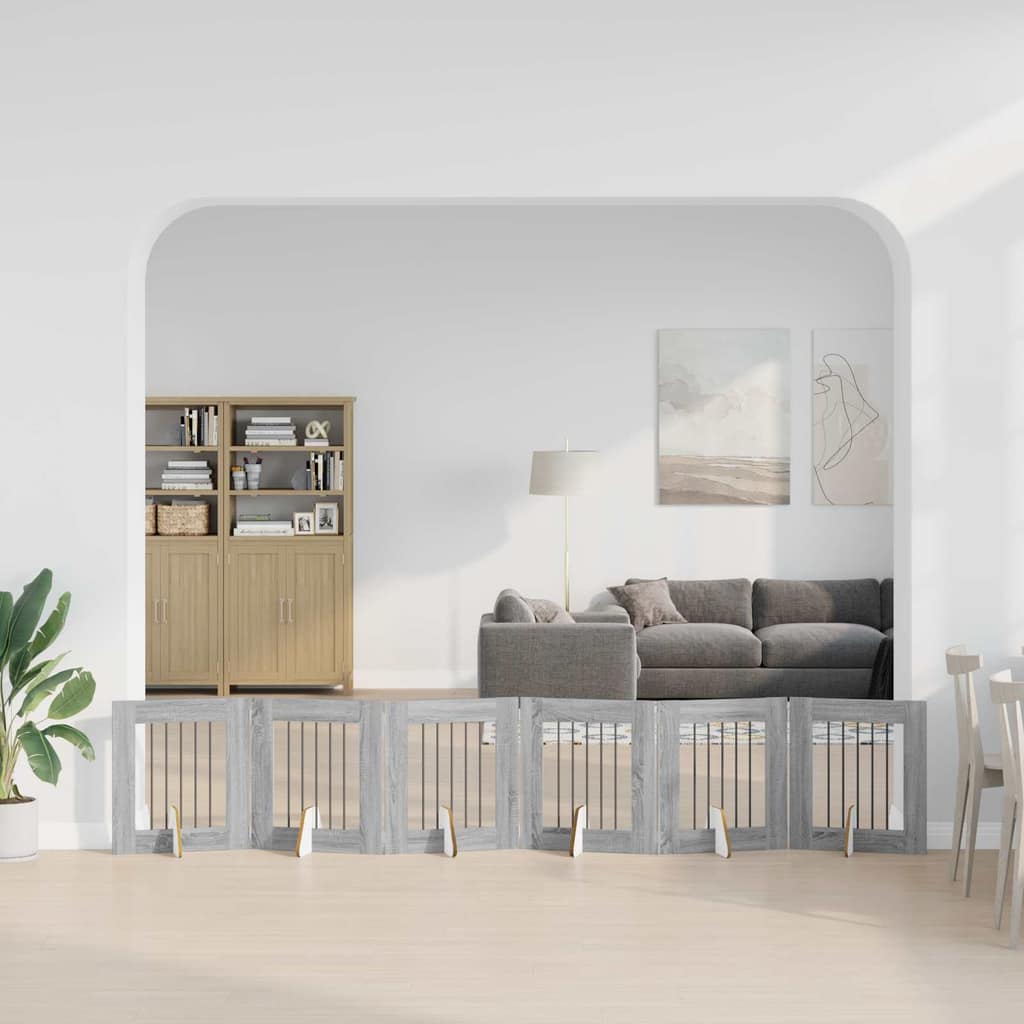 VidaXL Στερεωμένη γυαλιστερή πύλη για σκύλους 6 τμχ. Γκρι Sonoma