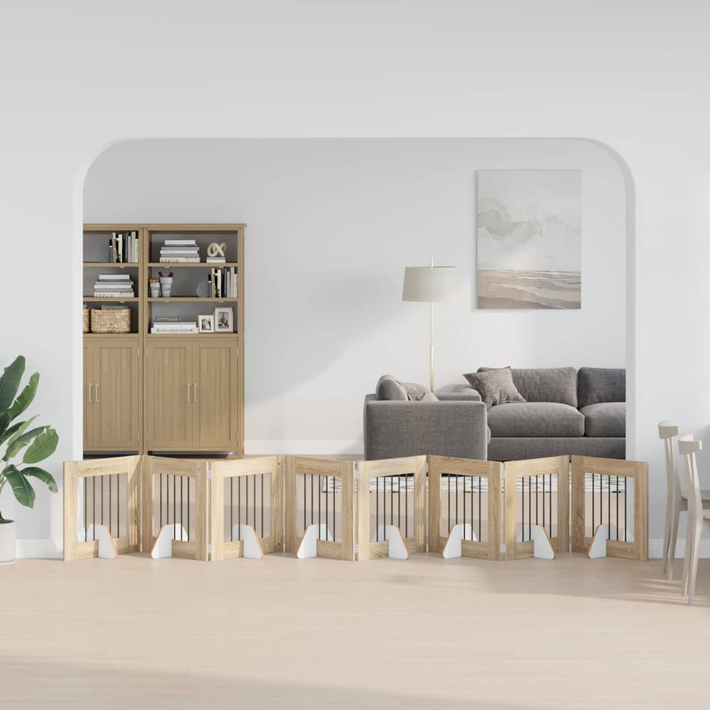 VidaXL Στερεωμένη γυαλιστερή πύλη για σκύλους 8 τμχ. Sonoma Δρυς 60 cm