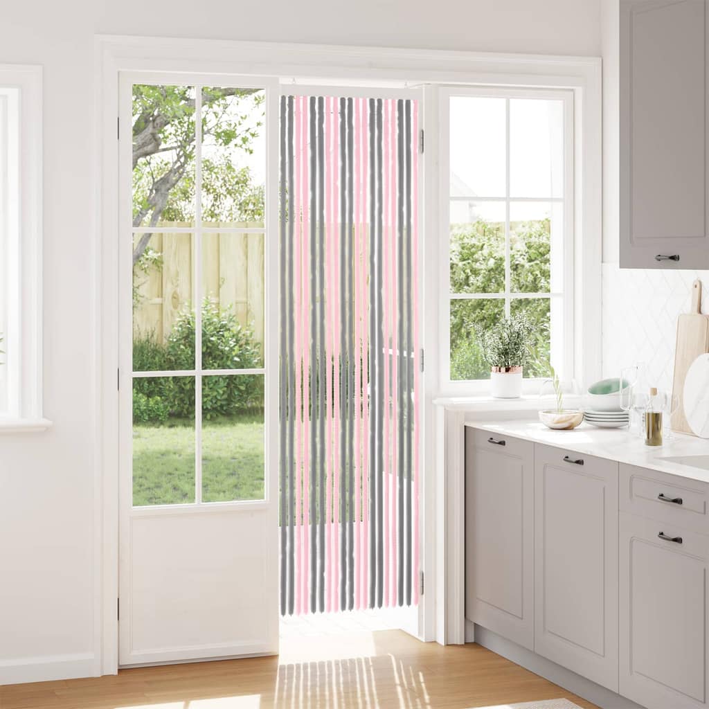 VidaXL Κουρτίνα εντόμων Chenille Ασημί Γκρι και Ροζ 56 x 200 cm