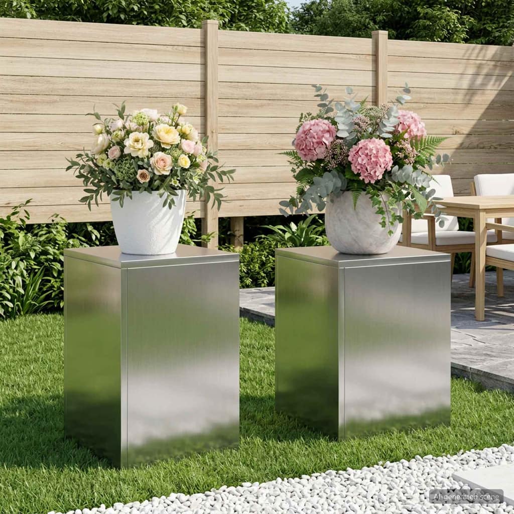 VidaXL Βάση φυτών 2 pcs Ασημί 30 x 30 x 40 cm Ανοξείδωτο Ατσάλι