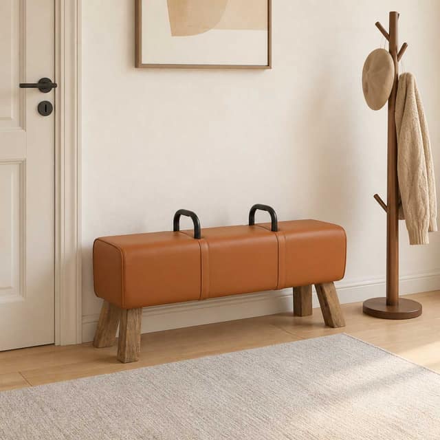 VidaXL παγκάκι Καφέ 110 x 30 x 45 εκ. Αληθινό Δέρμα