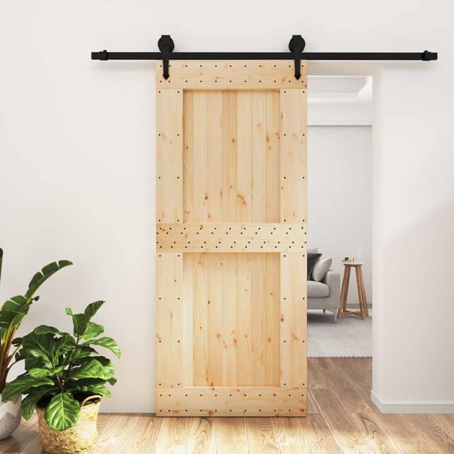 VidaXL Συρόμενη Πόρτα Φυσικό και Μαύρο 90 x 210 cm