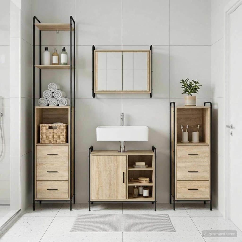 VidaXL Σετ Ντουλαπιών Μπάνιου 4 τμχ. Sonoma Δρυς 40 x 36 x 200,5 εκ