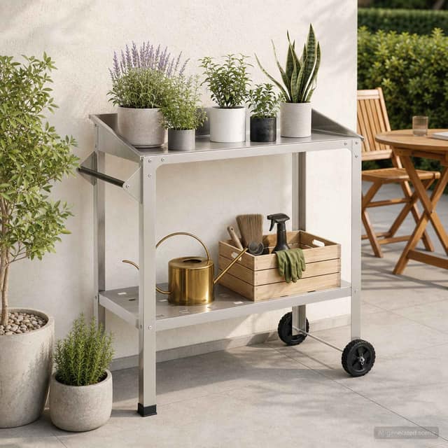 VidaXL Τραπέζι Φυτεύσεων με Ρόδες 96 x 50 x 89 εκ. Ανοξείδωτο Ατσάλι
