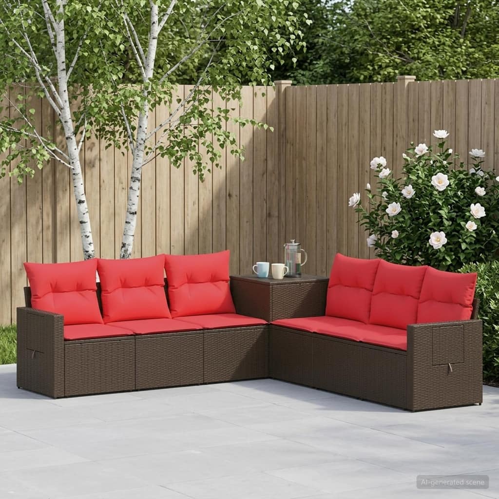 VidaXL Σετ Καναπέ 7 τμχ. Καφέ και Κόκκινο 234 x 234 x 85 εκ