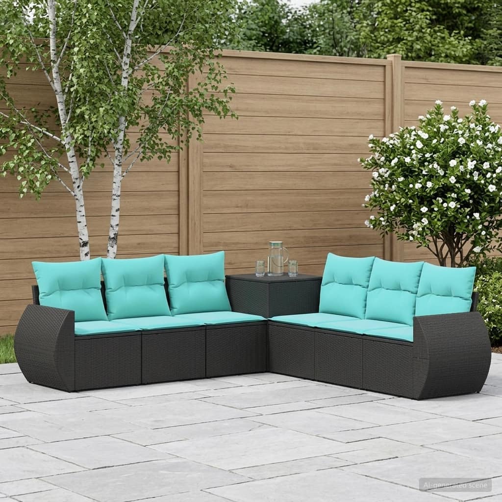 VidaXL Σετ Καναπέ 7 τμχ. Μαύρο και μπλε 243 x 243 x 85 εκ