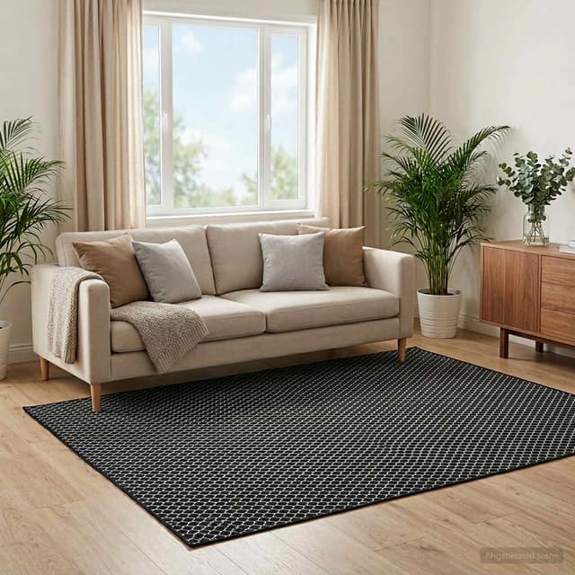 VidaXL Χαλί ORIZ Μαύρο σχέδιο πλέγματος 160 x 230 cm 100% Πολυεστέρας