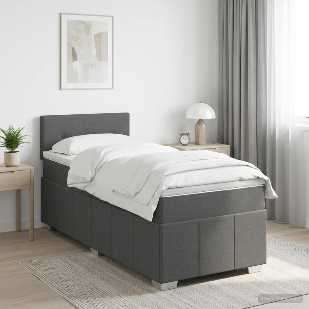 VidaXL Κρεβάτι box spring με στρώμα Σκούρο Γκρι 90 x 200 cm Ύφασμα