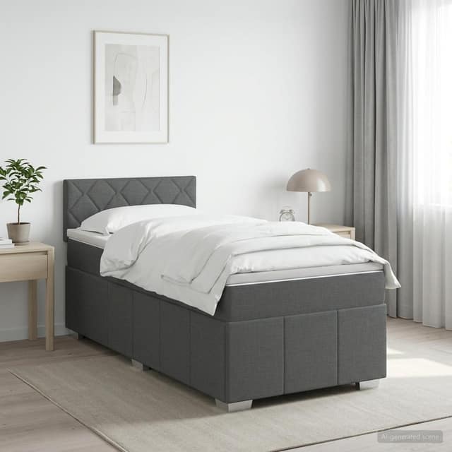 VidaXL Κρεβάτι box spring με στρώμα Σκούρο Γκρι 90 x 200 cm Ύφασμα