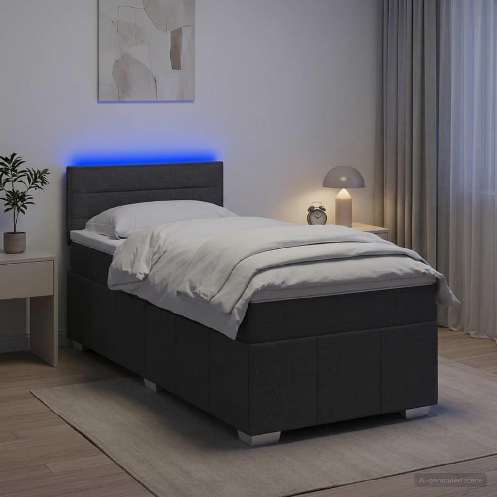 VidaXL Κρεβάτι box spring με στρώμα Σκούρο Γκρι 90 x 200 cm Ύφασμα