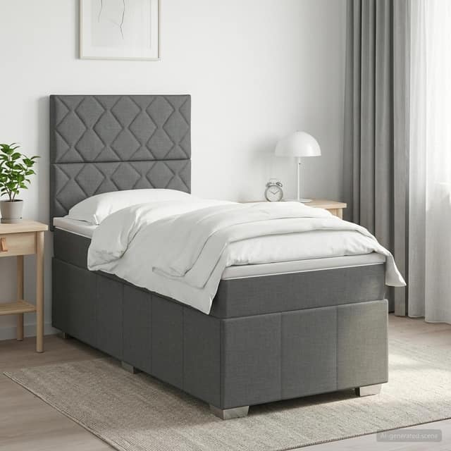 VidaXL Κρεβάτι box spring με στρώμα Σκούρο Γκρι 90 x 200 cm Ύφασμα