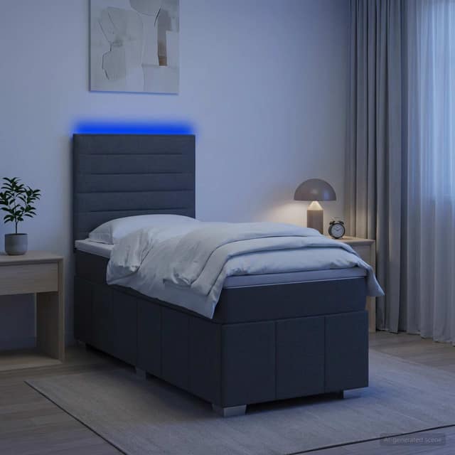 VidaXL Κρεβάτι με κουτί ελατηρίου LED και στρώμα Σκούρο Γκρι Ύφασμα