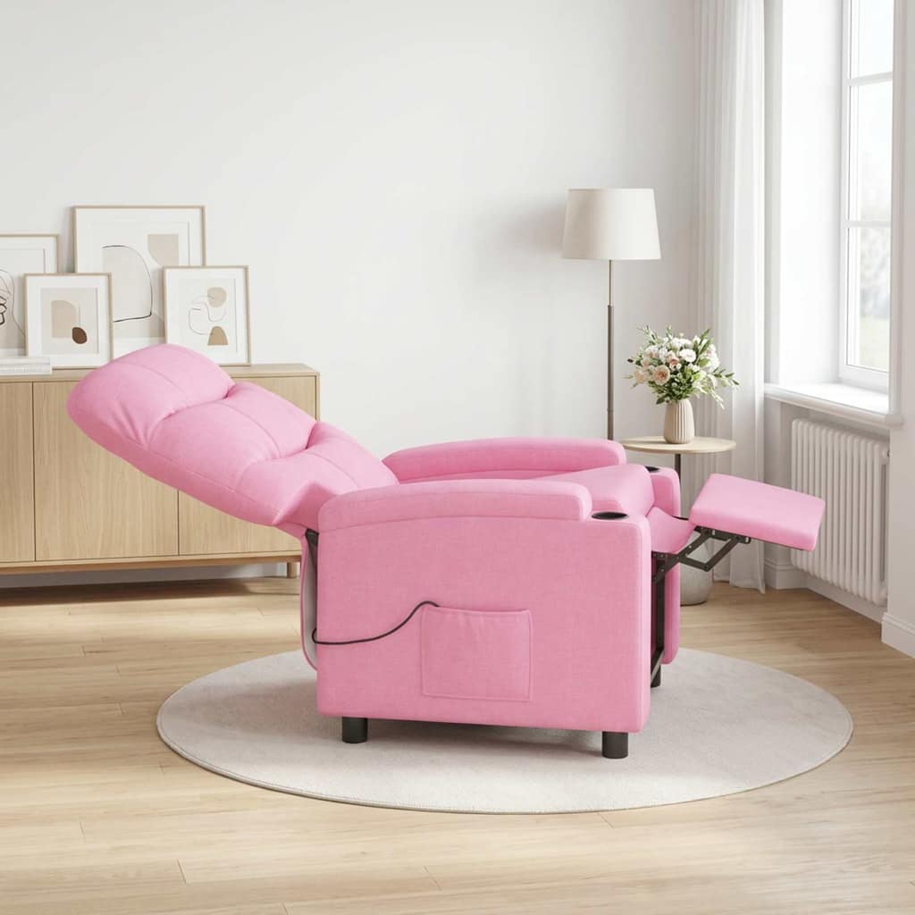 VidaXL Ανακλινόμενη Πολυθρόνα Μασάζ Ροζ 75 x 93 x 102 cm Ύφασμα