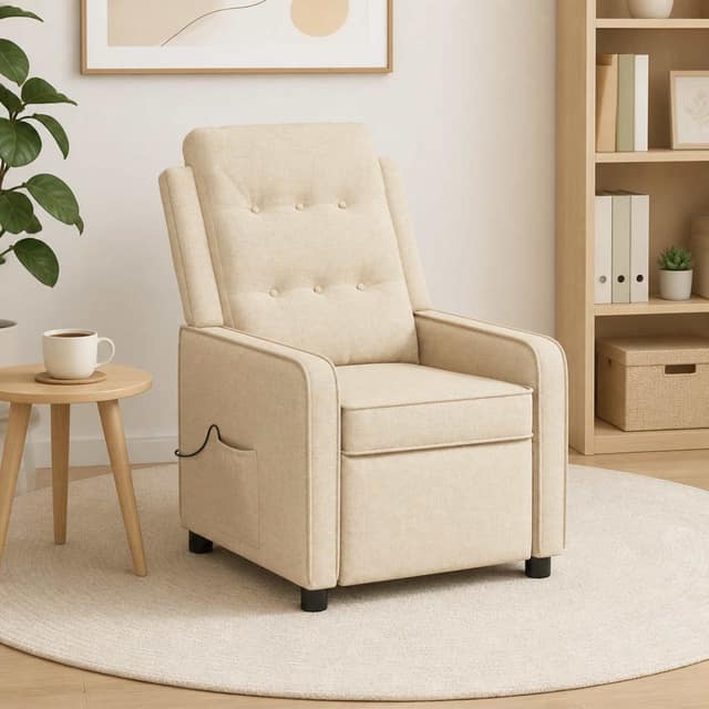 VidaXL Ανακλινόμενη Πολυθρόνα Μασάζ Κρεμ 65 x 93 x 102 cm Ύφασμα