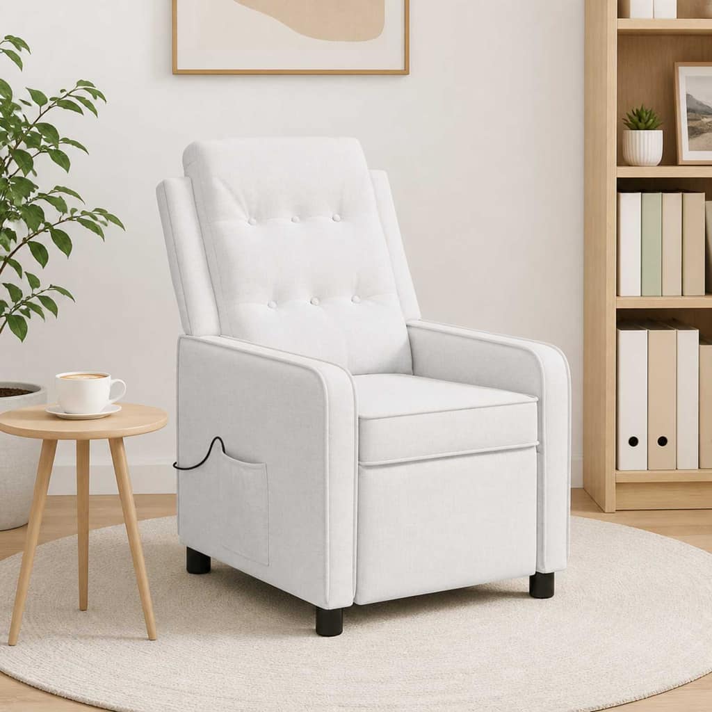 VidaXL Ανακλινόμενη Πολυθρόνα Μασάζ Λευκό 65 x 93 x 102 cm Ύφασμα