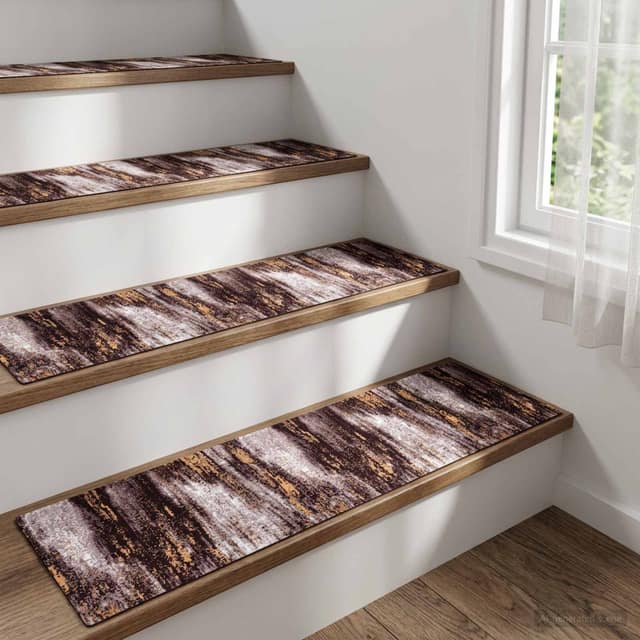 VidaXL Πατάκια σκάλας 15 τμχ. 76 x 20 cm Μαύρο και Χρυσό Πολυεστέρας