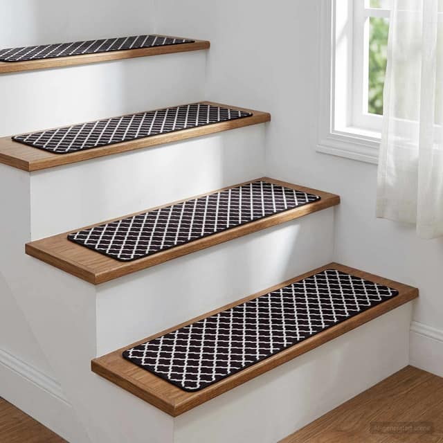 VidaXL Πατάκια σκάλας 15 τμχ. 76 x 20 cm Μαύρο και Λευκό Πολυεστέρας