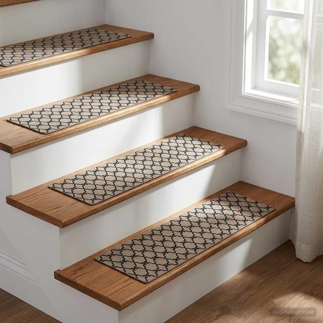 VidaXL Πατάκια σκάλας 15 τμχ. 76 x 20 cm Γκρι δίχτυ σχέδιο Πολυεστέρας