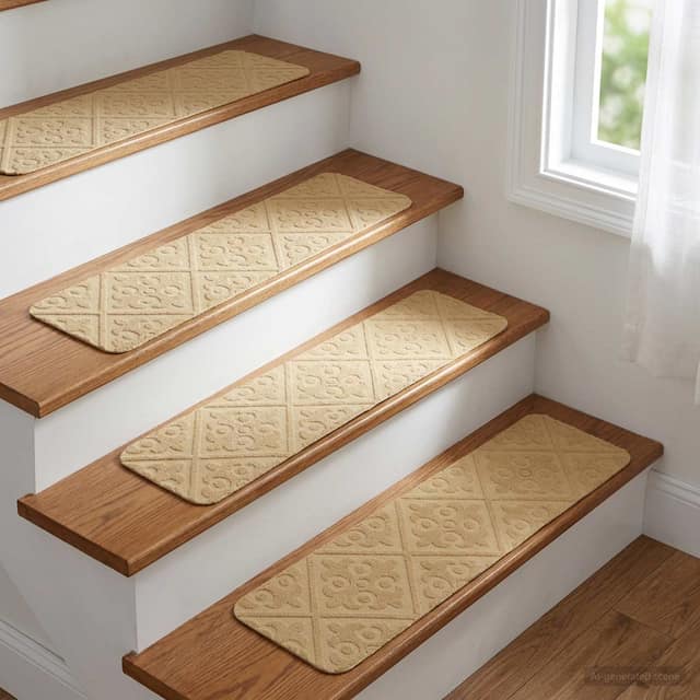 VidaXL Πατάκια σκάλας 15 τμχ. 76 x 20 cm Μπεζ Πολυεστέρας Ορθογώνιος