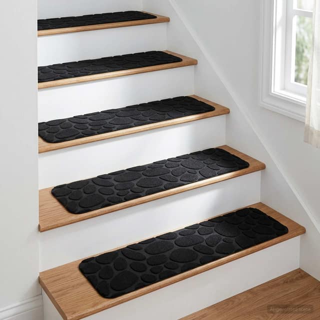 VidaXL Πατάκια σκάλας 15 τμχ. 76 x 20 cm Μαύρο Πολυεστέρας Ορθογώνιος