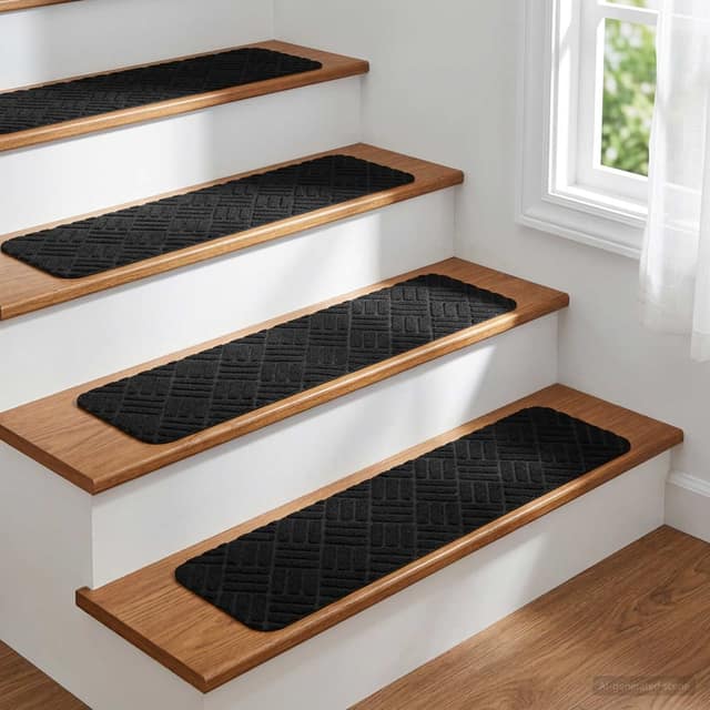 VidaXL Πατάκια σκάλας 15 τμχ. 76 x 20 cm Μαύρο Πολυεστέρας Ορθογώνιος