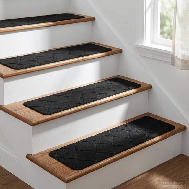 VidaXL Πατάκια σκάλας 15 τμχ. 76 x 20 cm Μαύρο Πολυεστέρας Ορθογώνιος