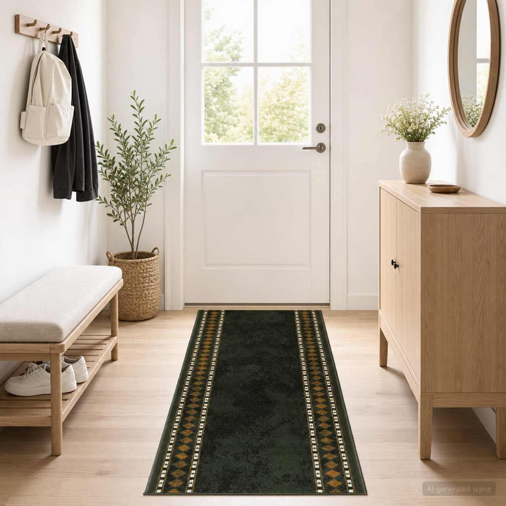 VidaXL Δερμάτινο Χαλί FLORNES Υφαντό Πράσινο Διαμάντια 67 x 250 cm PP