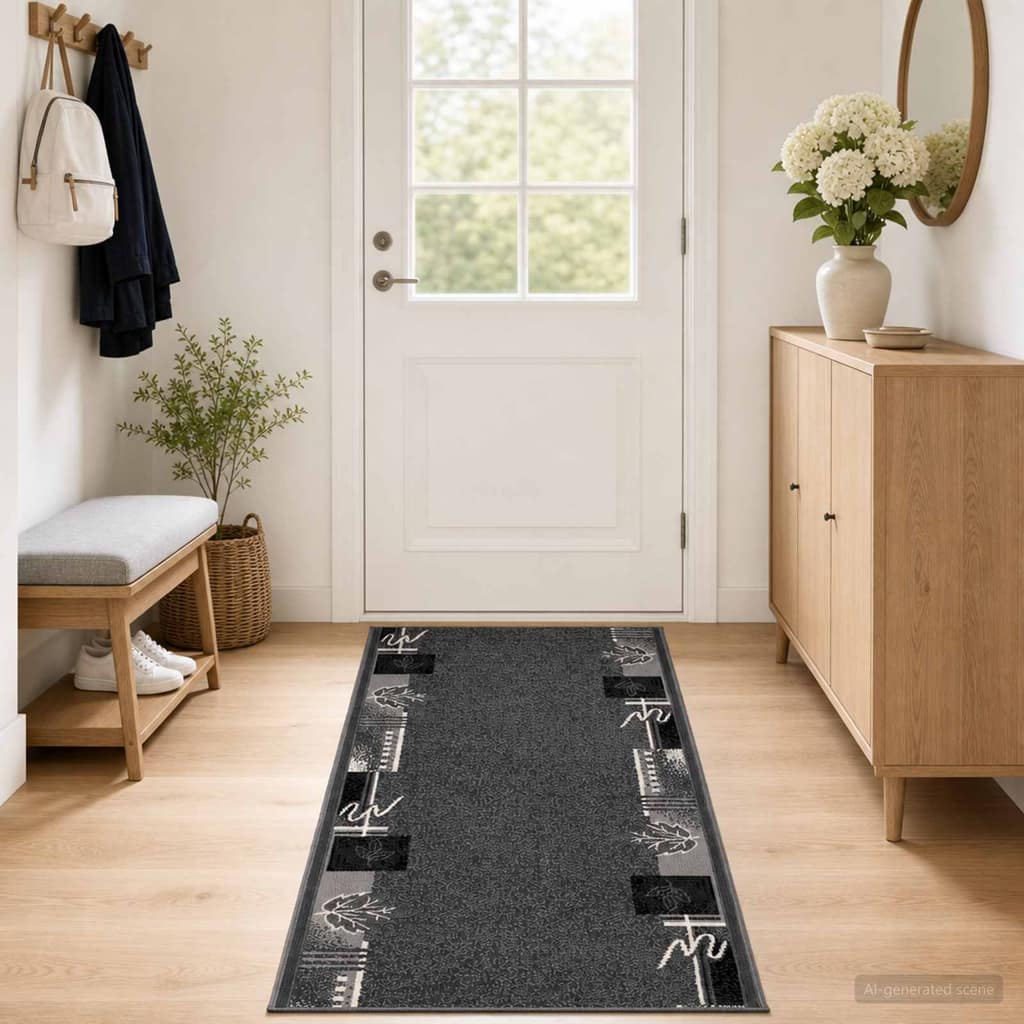 VidaXL Δερμάτινο Χαλί FLORNES Υφαντό Γκρι Φύλλα 80 x 350 cm PP 7 mm