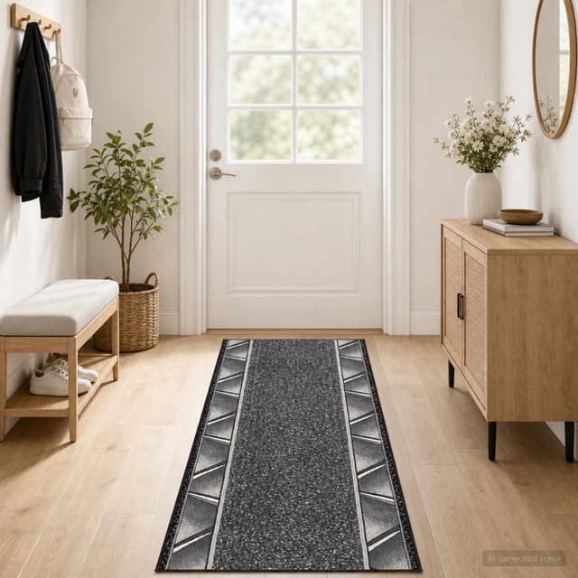 VidaXL Δερμάτινο Χαλί FLORNES Υφαντό Γκρι Διαγώνιος 80 x 450 cm PP