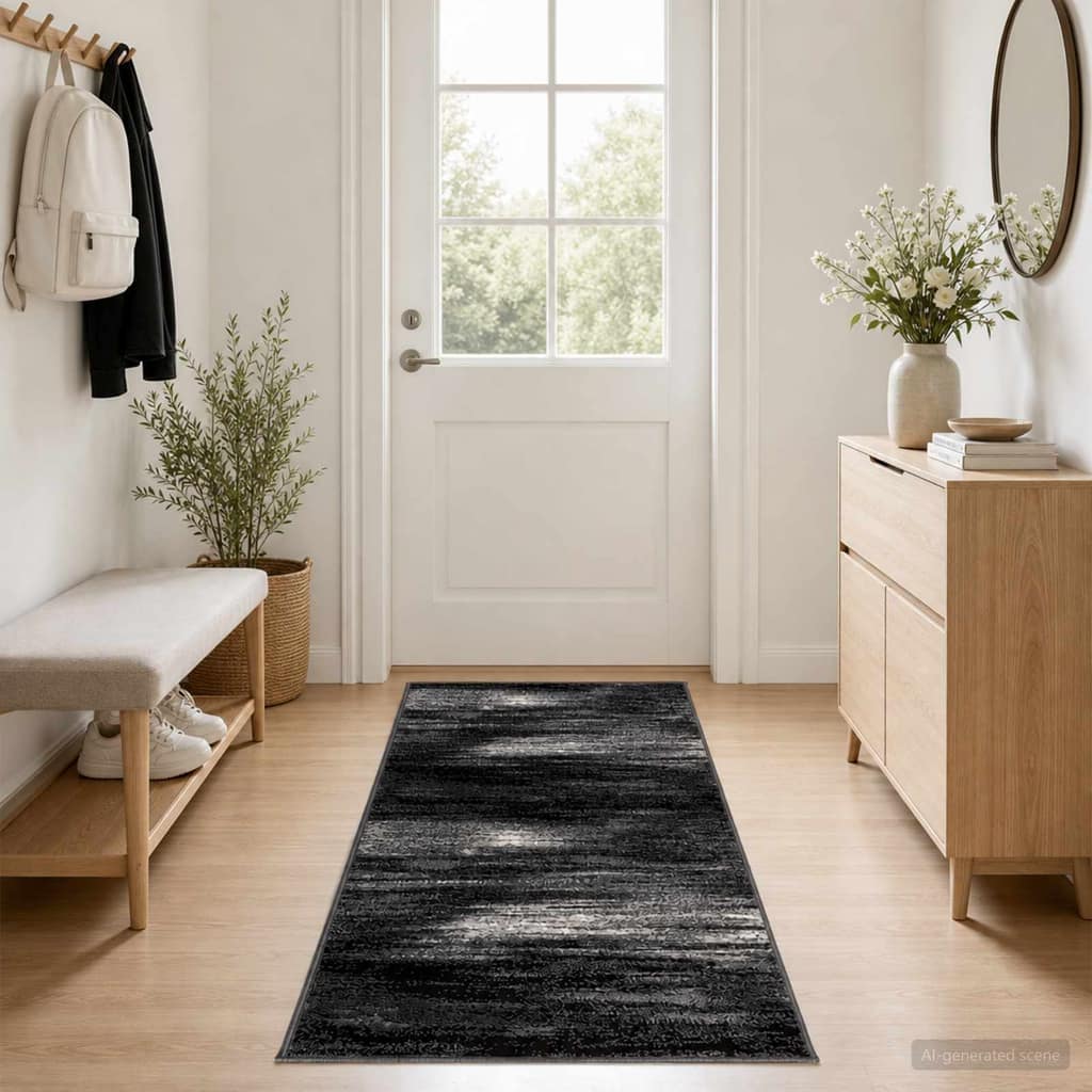 VidaXL Δερμάτινο Χαλί FLORNES Υφαντό Μαύρο Πινελιές 80 x 150 cm PP