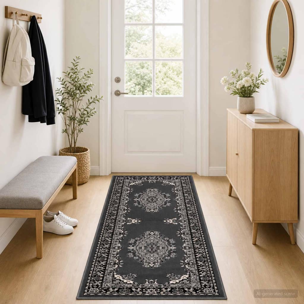 VidaXL Δερμάτινο Χαλί FLORNES Υφαντό Γκρι Σχέδιο 67 x 150 cm PP 7 mm