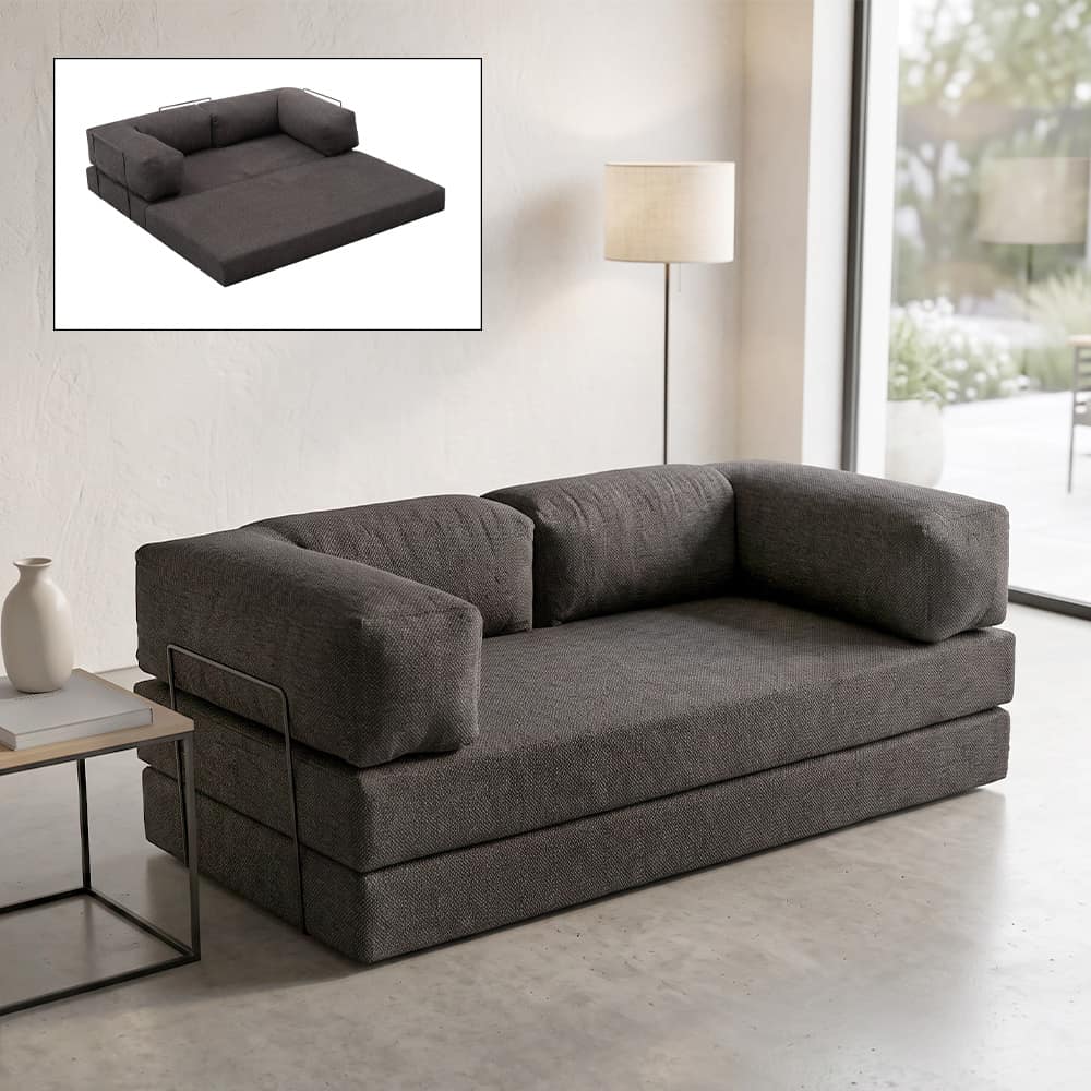 Καναπές - κρεβάτι Comfort Megapap τριθέσιος υφασμάτινος χρώμα ανθρακί 190x95x75εκ.