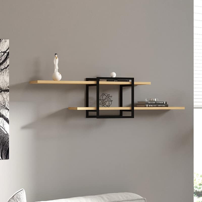Ραφιέρα τοίχου Mone Megapap χρώμα sapphire oak - μαύρο 120x18x30εκ.