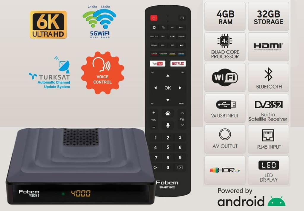 FOBEM VISION S Android Box & Δορυφορικός Δέκτης