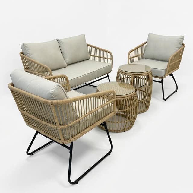 Σαλόνι Ria σετ 5τμχ rattan μπεζ-μέταλλο