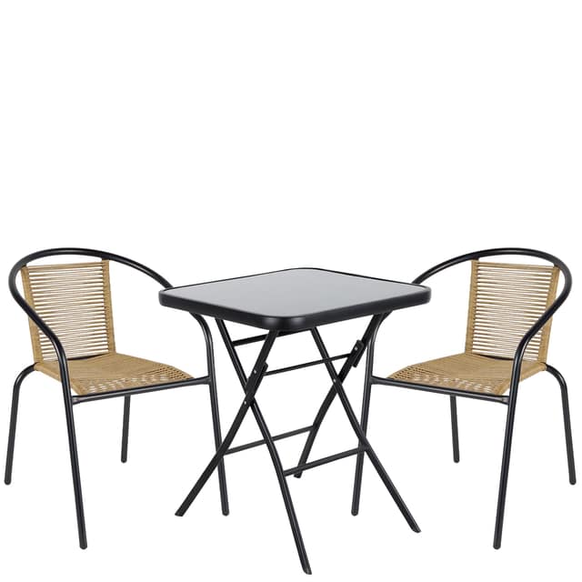 Σετ Τραπεζαρία Κήπου ArteLibre TAURUS Μαύρο/Φυσικό Rattan/Γυαλί/Μέταλλο Με 2 Πολυθρόνες 14990518