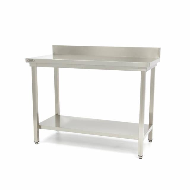 Τραπέζι από Ανοξείδωτο Χάλυβα - 160 x 60cm - Ρυθμιζόμενο Ύψος - με Πίσω Πλάτη και Ράφι Αποθήκευσης