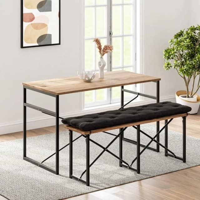 Σετ Τραπεζιού και Καρεκλών Bench Με Μαξιλάρια / Πεύκο / 120x32x45 cm