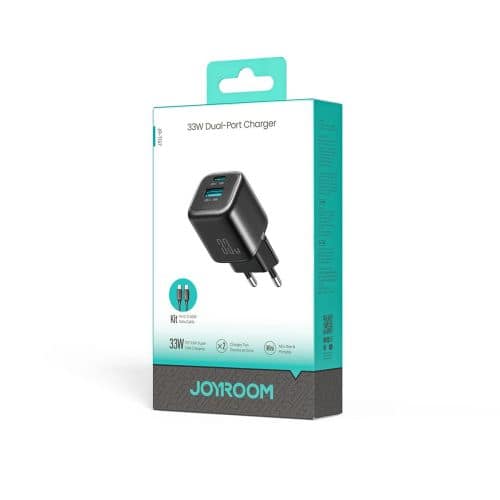 Joyroom Ταξιδιωτικός Φορτιστής C+U, PD 33W με Καλώδιο Type-C σε Type-C PD 60W, (1m), Μαύρο (JR-TG7)