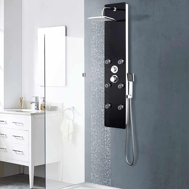 VidaXL Στήλη Ντους Υδρομασάζ Μαύρη 25 x 44,6 x 130 εκ. από Γυαλί