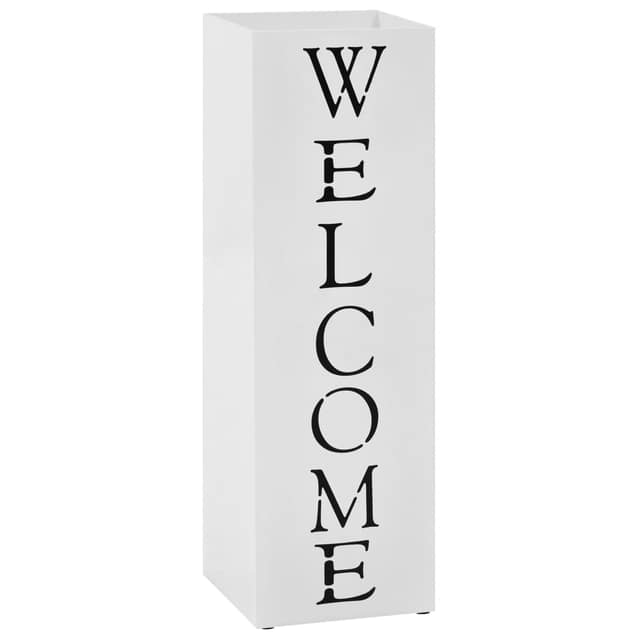 VidaXL Ομπρελοθήκη με Σχέδιο «Welcome» Λευκή Ατσάλινη