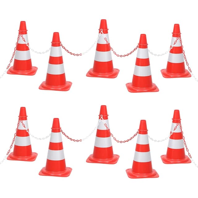 VidaXL Σετ Κώνοι Σήμανσης με Κόκκινη / Λευκή Αλυσίδα 10 Μέτρων