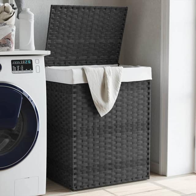 VidaXL Καλάθι Πλυντηρίου με Καπάκι Γκρι 46x33x60 εκ. Συνθετικό Ρατάν